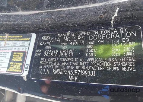 2015 Kia Soul + from USA, damaged, VIN KNDJP3A51F7199331